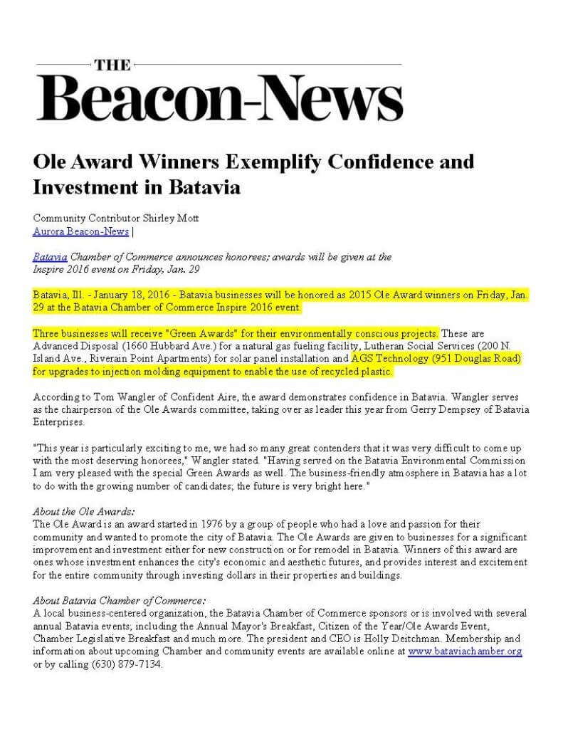 Ole Award Winners Exemplify Confidence and Investment in Batavia